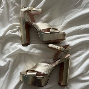 Gold Stuart Weitzman Joni Open Toe Sandals